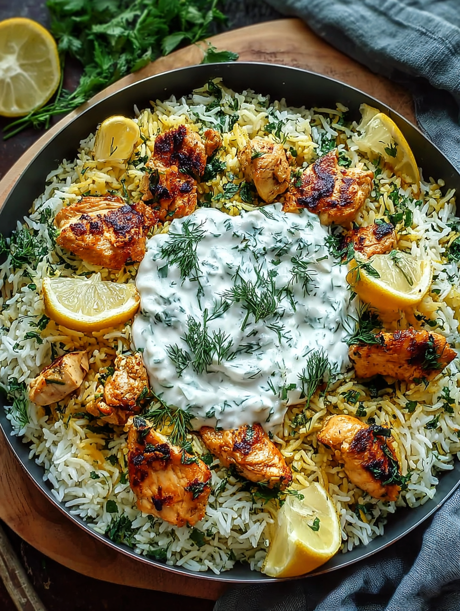 Dump-and-Bake Chicken Tzatziki Rice