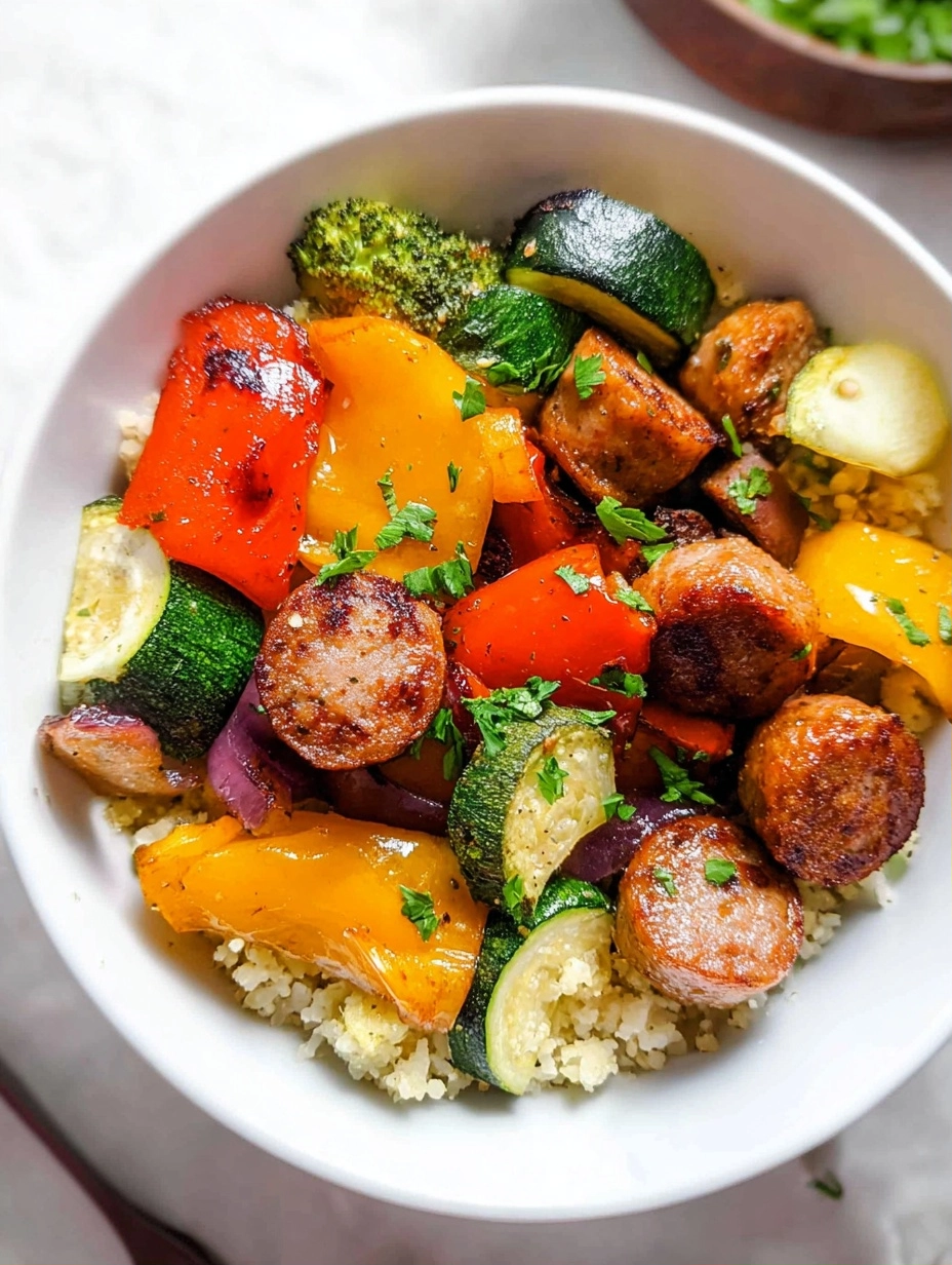 10 Minute Air Fryer Chicken Sausage and Veggies