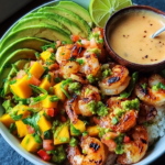 Shrimp and Avocado Bowls with Mango Salsa & Lime-Chili Sauce