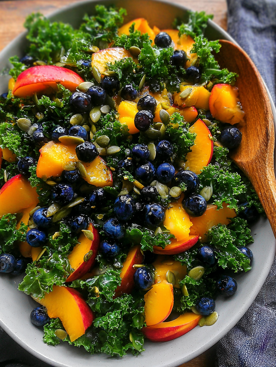 Summer Peach Blueberry Kale Salad