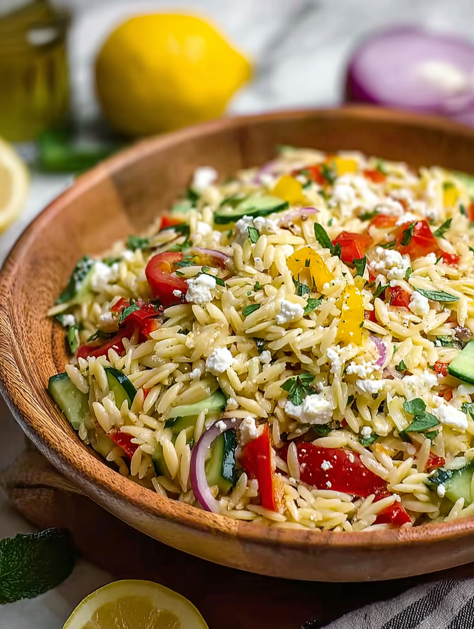 Tangy Lemon Orzo Salad With Feta
