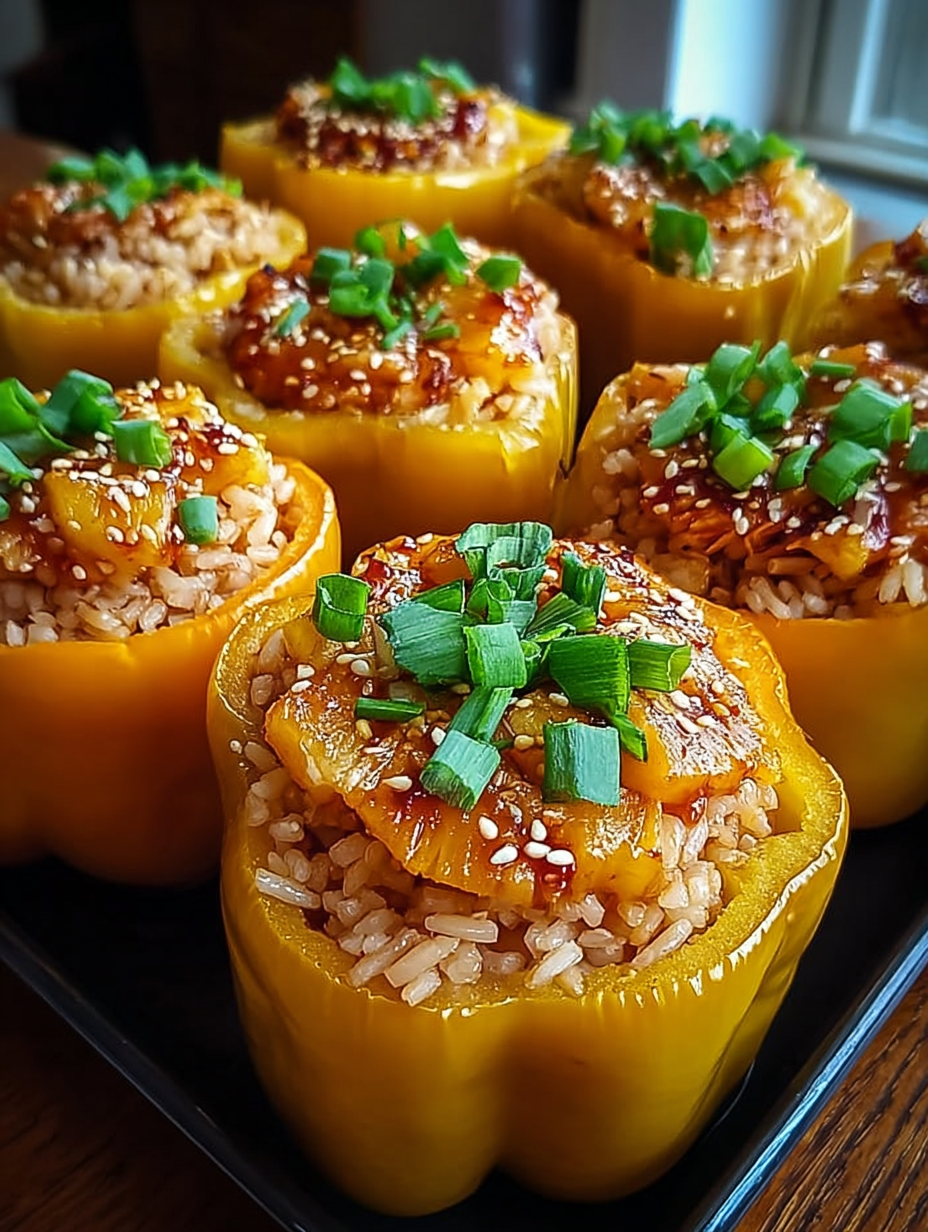 Teriyaki Pineapple Chicken and Rice Stuffed Peppers